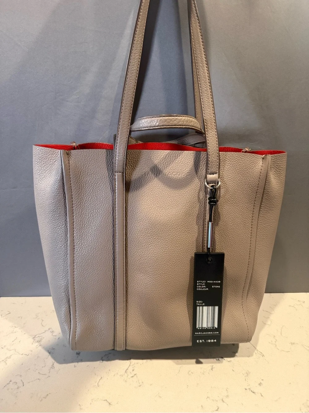 Marc Jacobs Stone Tote with Red Trim